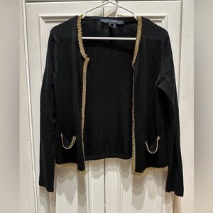 French Connection Black Wool Open Cardigan Gold Details Medium